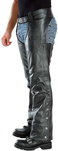 Xelement B7552 Men's Black 'Easy Fit' Premium Leather Motorcycle Chaps - 38
