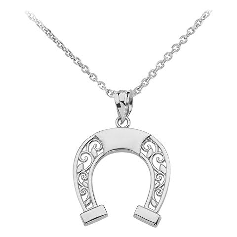 Sterling Silver Filigree Horseshoe Lucky Charm Pendant Necklace, 20" Cover