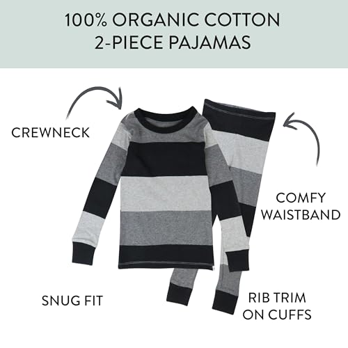 Multipack 2-Piece Pajamas Sleepwear Pjs 100% Organic Cotton for Infant Baby and Toddler Boys, Unisex, Bold Stripe Gray Ombre, 3 Years - Thumbnail 2