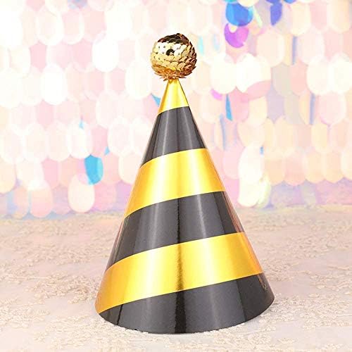 NA 6PCS Paper Gold Foil Happy Birthday Party Cone Hats for Kids Adults Multicolor