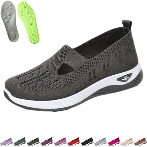 Beemoda Women's Casual Breathable Slip On Orthopedic Walking Sneakers, Orthowalkway Uplift Shoes Woven for Balance Woman