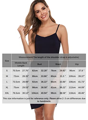 Vlazom Women's Nightdresses Soft Full Slip Spaghetti Strap Chemises V Neck Negligee Nightgown A-Navy #TOP5