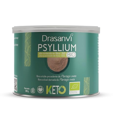 PSYLLIUM EN POLVO Sin Gluten 200g | Psyllium Husk Bio de Agricultura Ecológica | Rico en Fibra Soluble | Apto Veganos y Celiacos | Ideal para Recetas Keto | Drasanvi