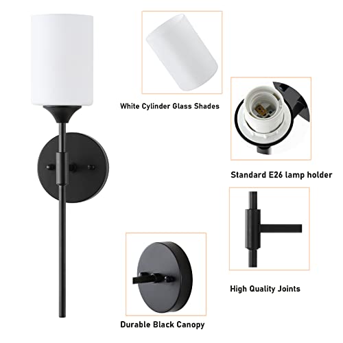 Byoliima Mid Century Modern Wall Lamp 2 Pack With White Cylinder Glass Shades Matte Black Wall Sconce Bathroom Vanity Lighting Industrial Farmhouse Wall Light Fixtures For Mirror Bedroom Living Room #TOP4