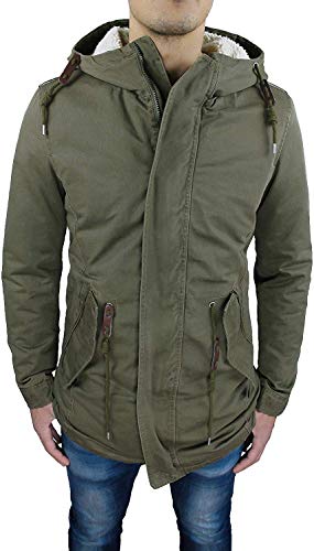 Parka homme hivernal vert militaire décontracté avec fourrure interne Evoga