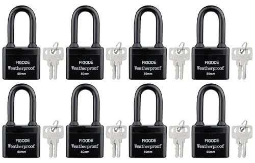 Image of FIGODE Outdoor Waterproof Padlocks, Covered Heavy Duty Laminated Steel Locks, Large Sturdy Locks, 2.2 in. Wide, 8 Locks Same Key, Long Padlocks