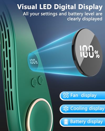 Portable Neck Fan Air Conditioner,Bladeless Personal Fans Around Neck,Battery Operated Head Face Fan Rechargeable with LED,5 Speeds Wearable Fan Neck Cooling Device Quiet Ventilate image 4
