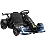 Aosom 24V 7.5 MPH Electric Go Kart with Adjustable Seat, Drift Kart Battery Powered Ride on Toy Outdoor with Dual 150W Motors, Slow Start, Music, Honking Horn, Lights, for 6-12 Years Old, Black