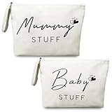 2 Pcs Mum to Be Gifts New Mum Canvas Bag Set, Mummy to Be Zipper Pouch, Baby New Mums Gifts, Pregnancy Present for Expecting Mother Thoughtful Gift for new mums After Birth Maternity Essential (A)
