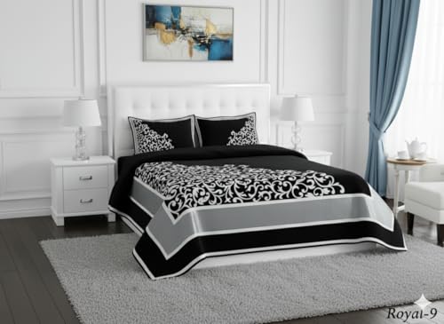 Image of Fresh from Loom Printed Bedsheet Abstract Print Bedsheet Set, Crafted in Chenille 500 TC Fabric with 2 Pillow Covers, Comfortable Breathable Bed Cover, Be 90x100 Inches | Trangle Black | Chenille