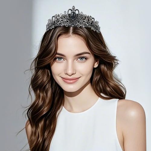 Tiara Kristallkrone mit Strasskamm Silber Strass Tiara Hochzeit Tiara Hochzeit Braut Strass Krone für Geburtstags Hochzeit Abschlussball Prinzessinnenpartys (Black)