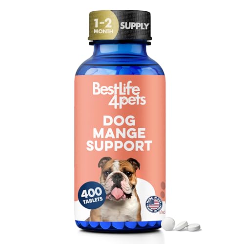 Dog Mange Support and Natural Dog Itching Relief for Canine Coat Issues & Puppy Mange, Soothes Dry Itchy Scaly Skin, Welts & Scabs - Helps Restore Fur Loss (Easy Use 400 Tiny Pills)
