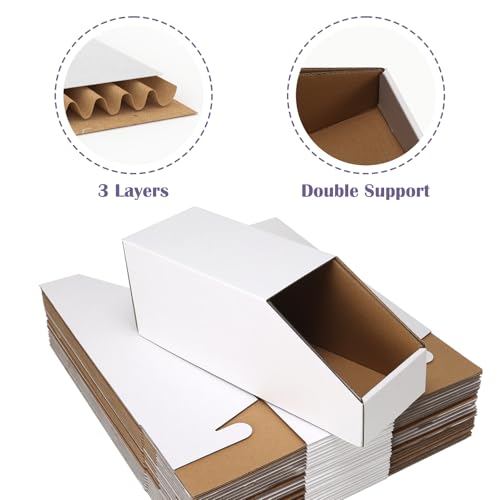Image of EXYGLO Stackable Cardboard Storage Bins 30 Pack, 12x4x4.5 Inch Cardboard Boxes with Lid, Corrugated Organizer Bins for Pantry, Shelves, Garage, Office, Shop, White