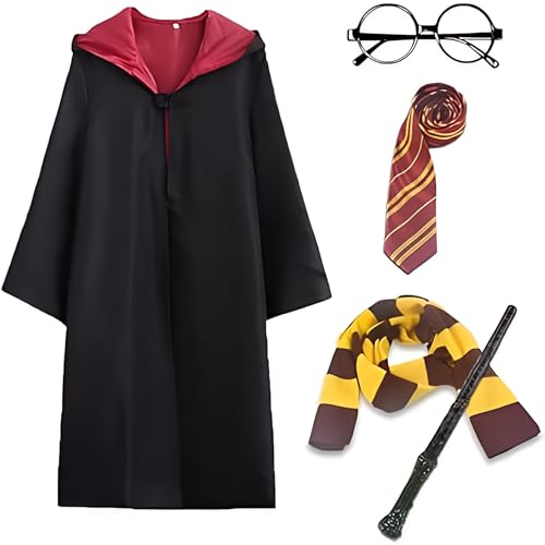 Image of WANNA PARTY WP Polyester Harry The Magician Costume Combo Including Robe, Magic Wand,Tie, Scarf & Glasses For Kids 8-10 Years - Size L, Brown