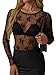 GKBK Womens Mesh Long Sleeve Tops Crew Neck Sexy See Through Tee Dressy Casual Shirts Party Club Night Lace Blouse Clothes Clothing Black L