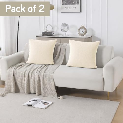 Image of HOKIPO 100% Leakproof Quilted Cushion Cover for Sofa 22x22 Inches, Set of 2, Bisque Beige (AR-6281-BGE*2)