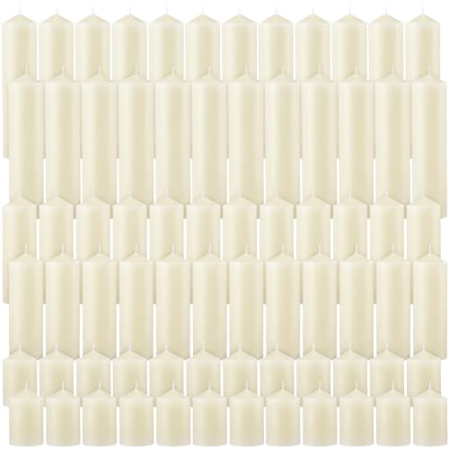 MTLEE Set of 72 Ivory Pillar Candles 2 x 3, 2 x 6, 2 x 8 Inch Smokeless and Dripless Unscented Large Candles Long Clean Burning Rustic Pillar Candles for Wedding Dinner Home Decor