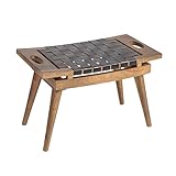 Creative Co-Op Mango Wood & Woven Leather Handles, Black & Natural, KD Stool, One Size, Brown