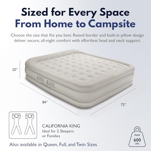 Image of King Koil Air Mattress Cal King with Built-in Pump, Inflatable Blow Up Bed