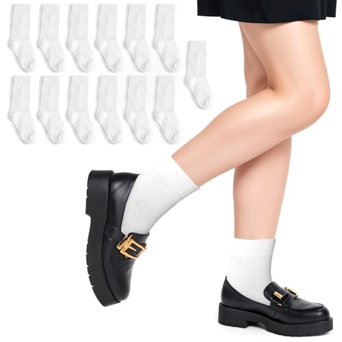 3 Pairs White Socks Girls Medias Blancas Para Niñas School Uniform Dress Socks for Kids Seamless Crew Ankle Cotton Scrunch Sock White Slouchy Tube Sock Athletic Sports Cute Casual Athletic Soft