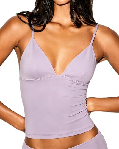 SUUKSESS Women Sexy Deep V Neck Sleeveless Fitted Basic Tops Y2K Tank Top Cami