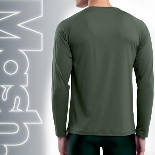 MASH Camiseta Manga Longa Proteção UV Dry Fit Masculina Academia Piscina Praia Verão, Verde Militar