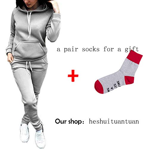 Pinkdeer Women Jogger Outfit Suits Long Sleeve Sets Tracksuit 2pcs Long Pants Hoodie Set (Grey, S)
