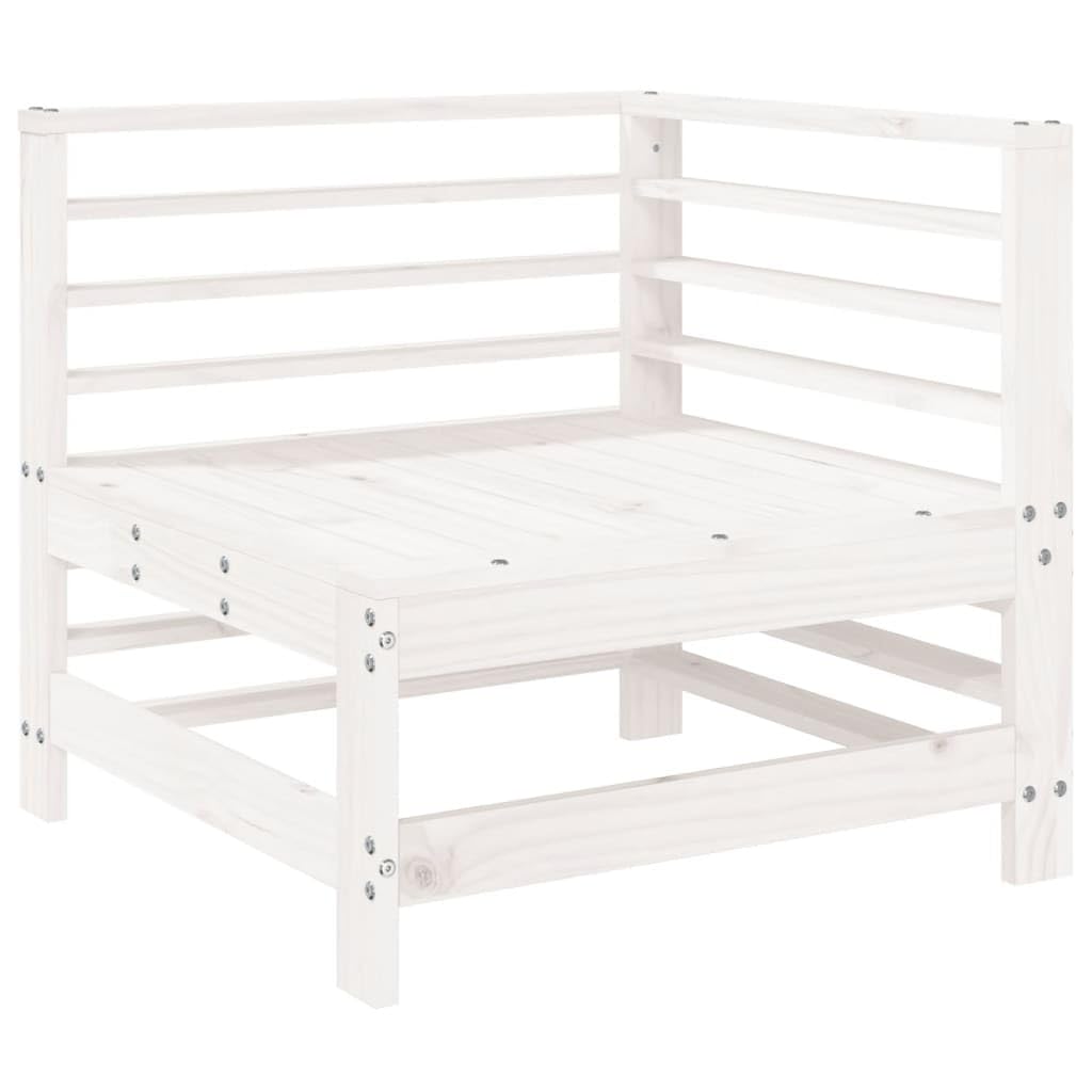 Divano angolare da giardino bianco in legno di pino massello con design a doghe, divano da giardino modulare per terrazza, cortile o giardino, comodo schienale, max 110 kg per seduta