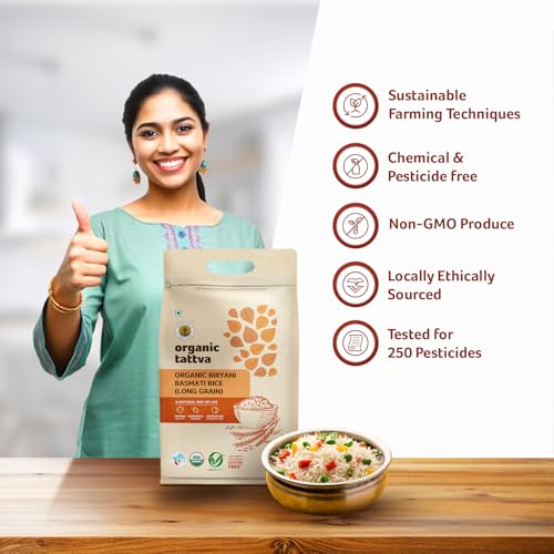 Image of Organic Tattva, Organic Biryani Basmati Gluten Free and Unpolished Rice, 5Kg