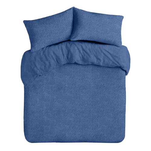 Velosso Teddy Bear Ultra Cosy Bedding Thermal Plush Duvet Cover and Pillowcase Set Fluffy Warm Cuddly Fleece Quilt Cover Set (French Blue, Double)