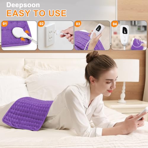 Image of Deepsoon Heating Pad,Electric Heating Pads for Back,Neck,Moist Heating Pad for Abdomen Shoulder Knee Legs,Dry /Moist Heat&Auto Shut Off,Mother's Day Birthday for Men and Women,Dark Purple,24x12 Inch