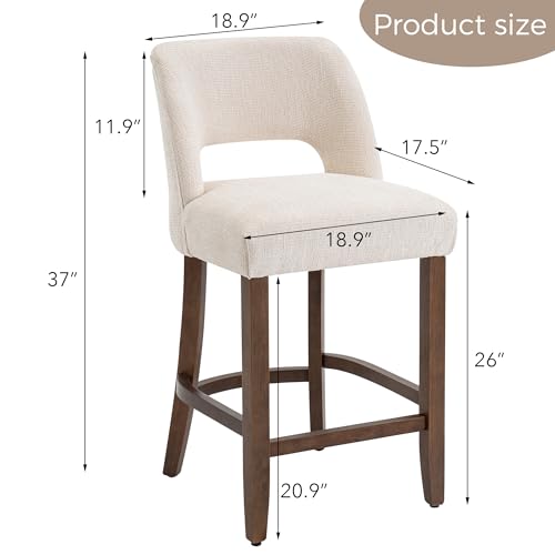 Image of VKNOW Bar Stools Set of 4,Upholstered Counter Height Bar Stools,Modern Counter Stools with Wood Legs for Kitchen Island Dining Room Bar,White
