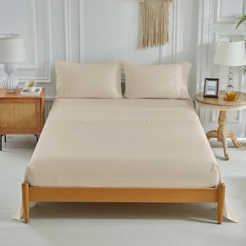 Image of Kids Comforter Sheet Set - Soft and Breathable Bed Set Includes Quilted Comforter, Fitted Sheet, Flat Top Sheet, Pillowcase and Pollowshams For Boys Girls - 6 Pieces Bed in a Bag Twin Szie Beige