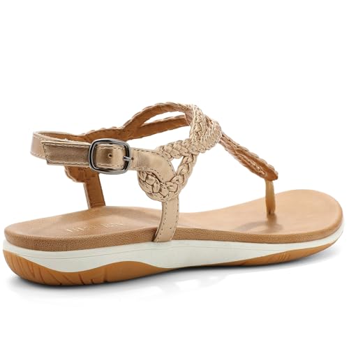 Image of UBFEN Womens Flat Sandals Dress Braided T-Strap Thong Sandals with Arch Support Comfortable for Walking