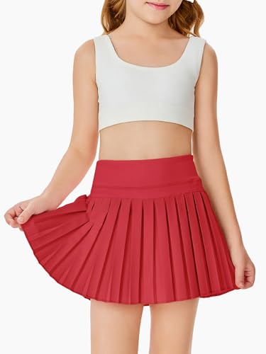 Image of Haloumoning Girls Pleated Skirts with Shorts Athletic Tennis Skorts Sport Performance Skirt with Pockets 4-14 Years