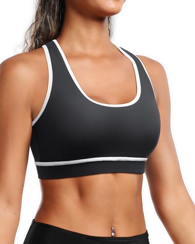 Image of Holipick Women's Sports Bra Bikini Tops Racerback Swim Top Scoop Neck Bathing Suits Top Modest Padded Crop Tops Swimsuit Only
