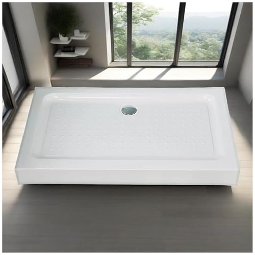 Kit de base de ducha acrílica con superficie antideslizante y cubierta de drenaje extraíble, ideal para instalación en el baño