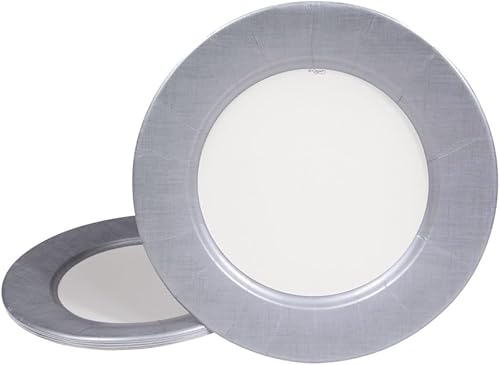 Miniatura 9 de Caspari Platos llanos de papel con borde de lino en fucsia, paquete de 8