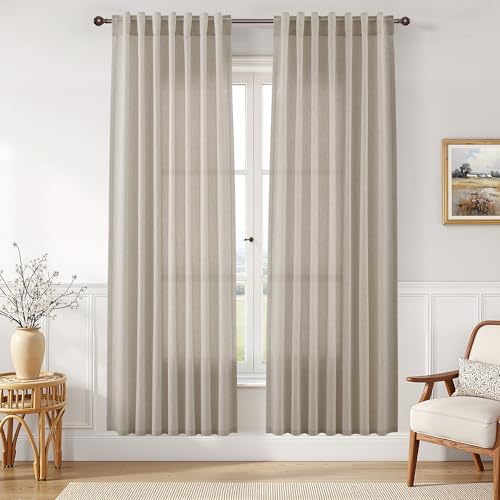 Image of Joywell Linen Curtains 80 Inches Long for Living Room Cobblestone
