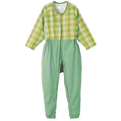 【介護】【つなぎ】コンビネーション フルオープン型:ツイルブロックグリーン (L)