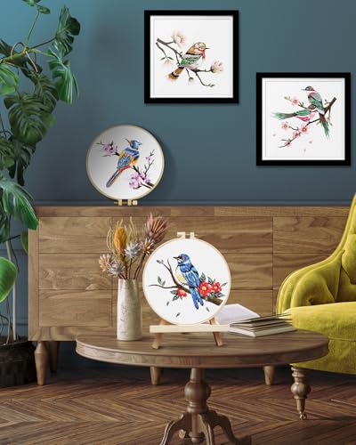 Image of TINDTOP Embroidery Kit for Adults, Flowers and Bird Embroidery Practice Kits for Beginners Adults Include Embroidery Cloth Hoops Threads for Craft Lover Hand Stitch