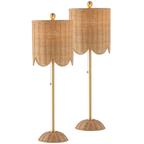 JONATHAN Y 27.5' Brass Gold Coastal Buffet Table Lamp Set of 2 for Bedroom, Boho...