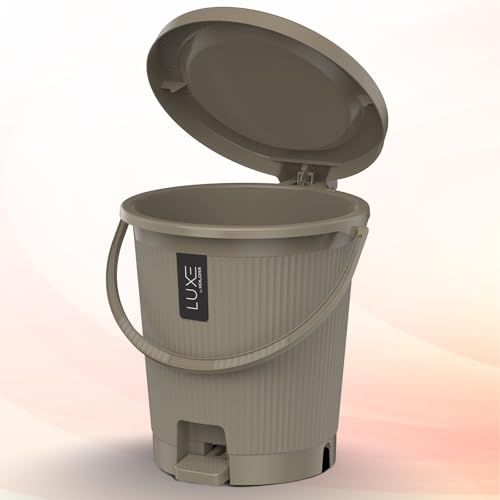 Image of KOLORR Luxe Premium Plastic Pedal Dustbin | Modern Plastic Waste Bin, Trash can with Sleek Design for Home, Kitchen, Office, Bathroom & Washroom - Medium, Lt Brown
