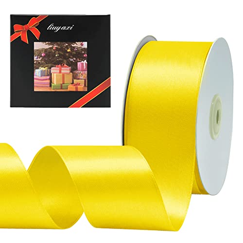 Image of Solid Color Double Faced Yellow Satin Ribbon 2 inch X 25 Yards, Ribbons Perfect for Crafts, Wedding Decor, Bow Making, Sewing, Gift Package Wrapping and More
