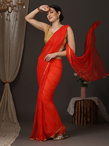 Image of AKHILAM Women's Floral Chiffon Embellished Zari Border Saree With Unstitched Blouse Piece | Stylish Chiffon Solid Saree | Chiffon Saree with Blouse Piece (DOLY2601 WBG Parent)