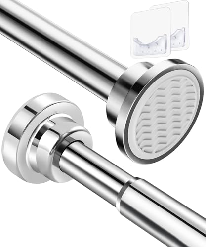 Bingobang Stainless Steel Extendable Shower Curtain Rod Tension Pole, Net Voile Shower Curtains Rail, Adjustable No-drilling Telescopic Rods Extendable for Bathroom (70-193CM, Silver)