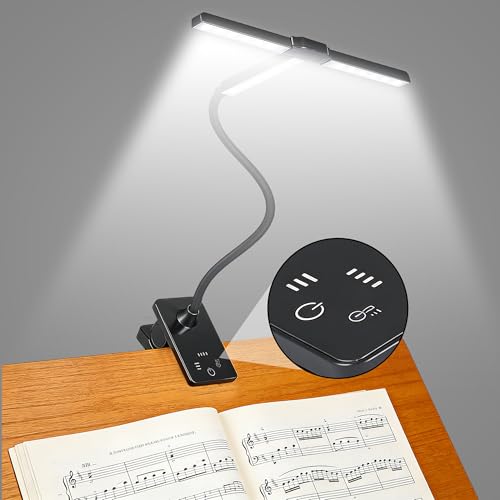 Briocht Rechargeable Music Stand Light Clip-On LED Book Light with 4 Color Temperatures and 3 Brightness Levels for Each 360 Flexible Lamp with Touch Screen Buttons for Piano Guitar Study