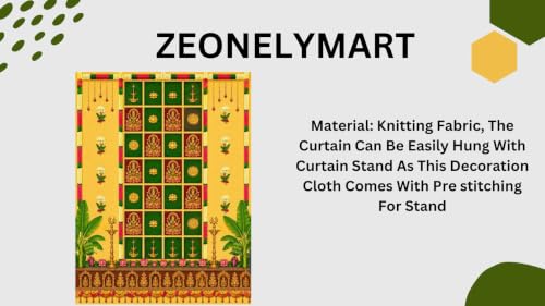 Image of varalakshmi Backdrop | Divine Blessing Lakshmi Pooja Backdrop Cloth Traditional Lakshmi Backdrop with Banana Leaves and Lotuses 8x8 Feet | Pooja Backdrop Decoration Cloth