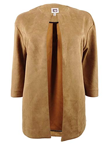 Anne Klein Womens Faux Suede Collarless Topper Jacket Brown 8
