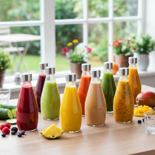 Image of Glassbunny 250ml Transparent Glass Bottle with Stainless Steel Lid & Anti-Slip Bottom, Leak-Proof, Reusable for Home, Office, Gym & Travel Pack of 9